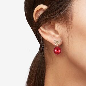 Elegant Red Bow Ball Earrings NWT